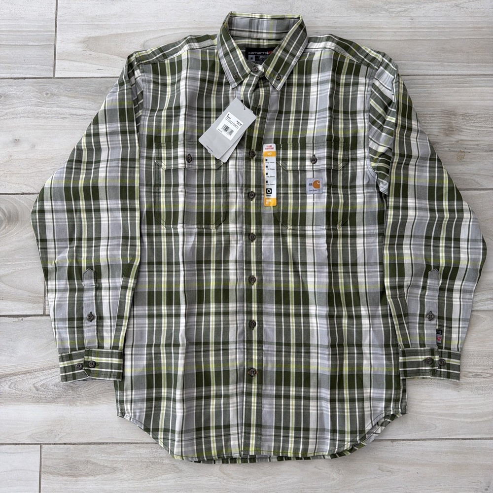 Carhartt Force FR Flame Resistant Mens M Long Sleeve Button Plaid Flex Shirt